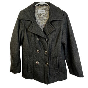 Calvin Klein Wool Blend Jacket Pea Coat Double Breasted Women 8 Black Warm